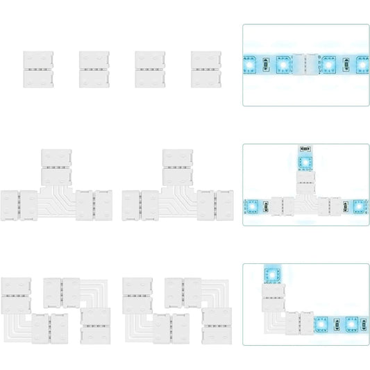10pcs I /L/T/Cross Shape Solderless Snap Down 4Pin Conductor LED Strip Connector for Quick Splitter Connection of 10mm Wide