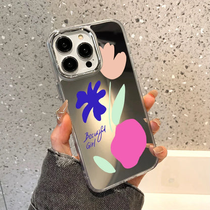 Cute Daisy Pattern Phone Case For iPhone 14 16 Pro Max Mirror Cases For iPhone 15 11 12 13 14 Pro Max X XR XS Max Make up Cover