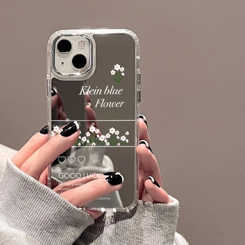 Cute Daisy Pattern Phone Case For iPhone 14 16 Pro Max Mirror Cases For iPhone 15 11 12 13 14 Pro Max X XR XS Max Make up Cover