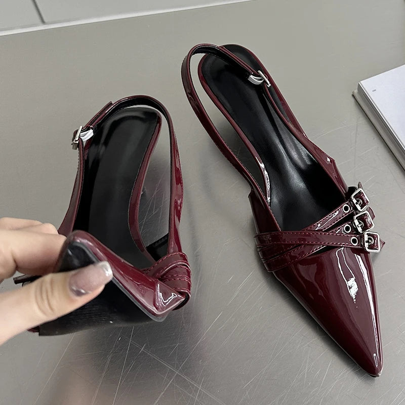 New Ladies Shoes High Heels Women Sandals Spring Summer Pointed Toe Party Footwear Fashion Buckle Strap Female Shoes Pumps