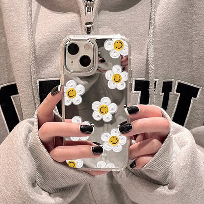 Cute Daisy Pattern Phone Case For iPhone 14 16 Pro Max Mirror Cases For iPhone 15 11 12 13 14 Pro Max X XR XS Max Make up Cover