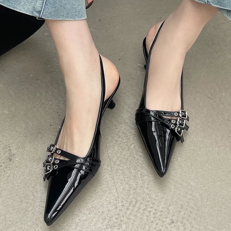 New Ladies Shoes High Heels Women Sandals Spring Summer Pointed Toe Party Footwear Fashion Buckle Strap Female Shoes Pumps