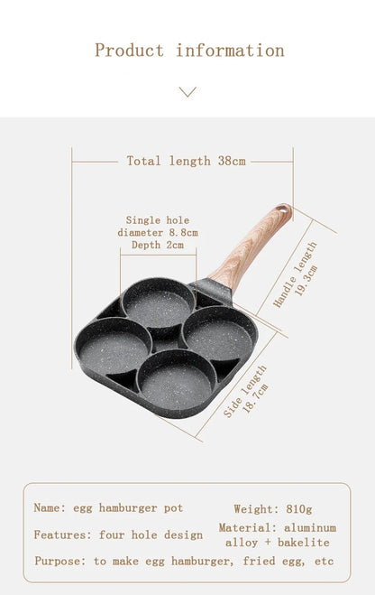 4-hole Omelet Pan Frying Pot Thickened Non-stick Egg Pancake Steak Cooking Pan Hamburg bread Breakfast Maker Induction cooker