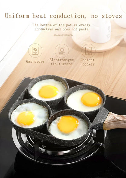 4-hole Omelet Pan Frying Pot Thickened Non-stick Egg Pancake Steak Cooking Pan Hamburg bread Breakfast Maker Induction cooker