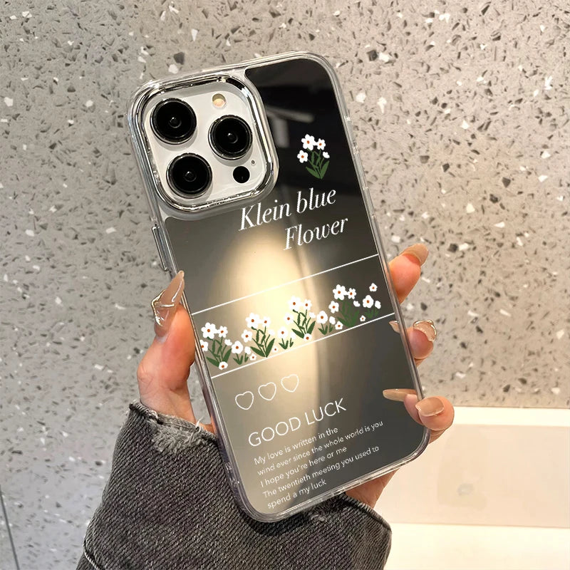 Cute Daisy Pattern Phone Case For iPhone 14 16 Pro Max Mirror Cases For iPhone 15 11 12 13 14 Pro Max X XR XS Max Make up Cover